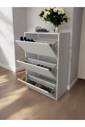 Azzuri Furniture Aylin Düşer 3 Kapaklı 6 Gözlü Beyaz Duvara Monte Edilebilir Ayakkabılık 110x74x24cm