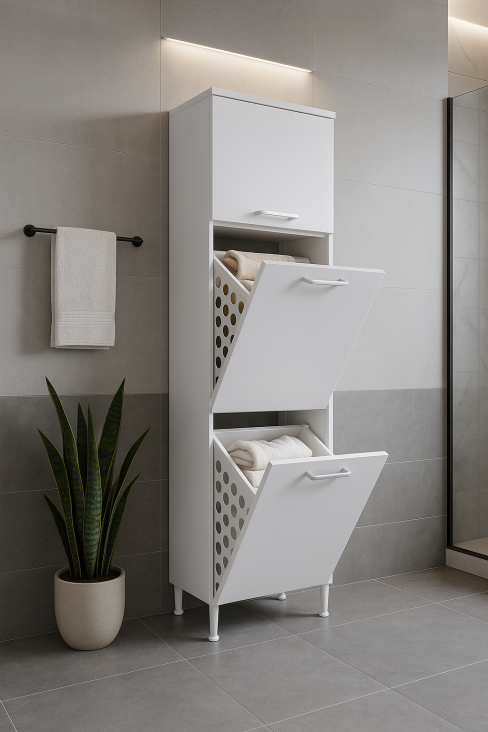 AZZURİ Furniture Çamaşır Sepetli Banyo Dolabı 2 Sepetli Çok Amaçlı Dolap Beyaz AZZURİ Furniture Çamaşır Sepetli Banyo Dolabı 2 Sepetli Çok Amaçlı Dolap Beyaz