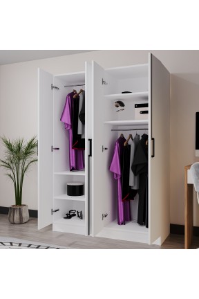 AZZURİ PİYANO 4 Kapaklı Dolap Genç Odası-Çocuk Odası Gardırop Meşe Beyaz