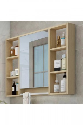 AZZURİ FURNİTURE Aynalı Havlu Askılıklı 8 Bölmeli Açık Raflı 1 Kapaklı Asma Banyo Dolabı 70x70cm MEŞE AZZURİ FURNİTURE Aynalı Havlu Askılıklı 8 Bölmeli Açık Raflı 1 Kapaklı Asma Banyo Dolabı 70x70cm MEŞE