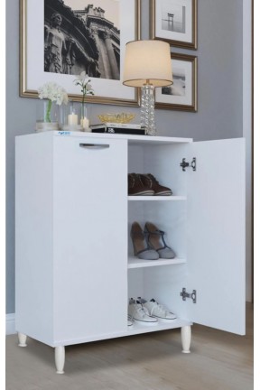 AZZURİ Furniture Lucy Beyaz 2 Kapaklı 3 Bölmeli Ayakkabılık Çok Amaçlı Dolap