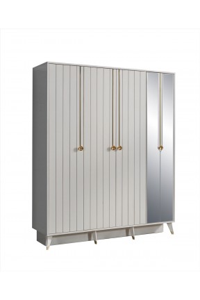 Azzuri Mobilya Perge 4 Kapaklı 2 Çekmeceli Aynalı Gardırop